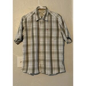 Quiksilver Mens Brown & Blue Plaid Short Sleeve Button Up Shirt Size Large